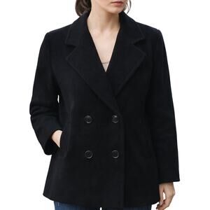 Vintage 90s Women’s Medium Leslie Fay Petites Black Wool Double Breasted Coat